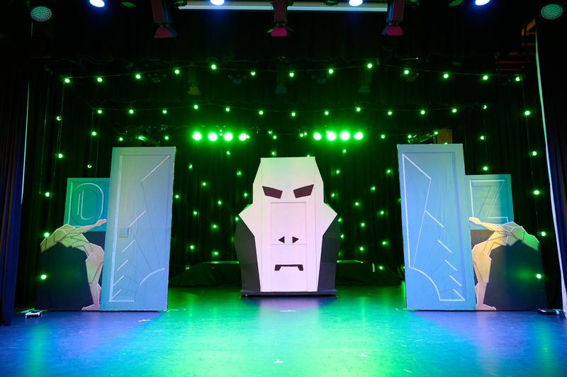 The gates with a large flat painted to resemble a face