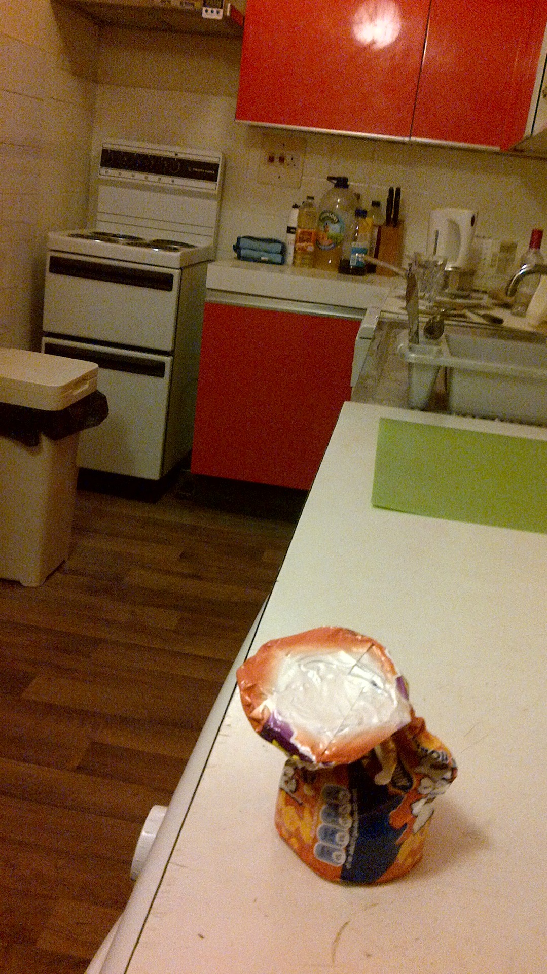 And the kitchen, including the only edible food in the house, excluding a jar of jam… Jam and hobnobs…