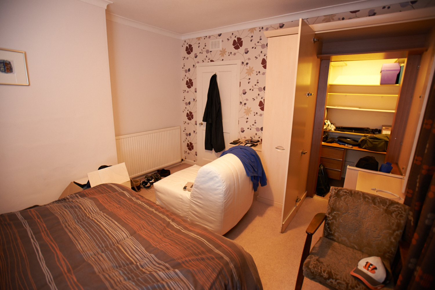 And the bedroom again. This time you can see the crazy wee room in the built-in wardrobe.